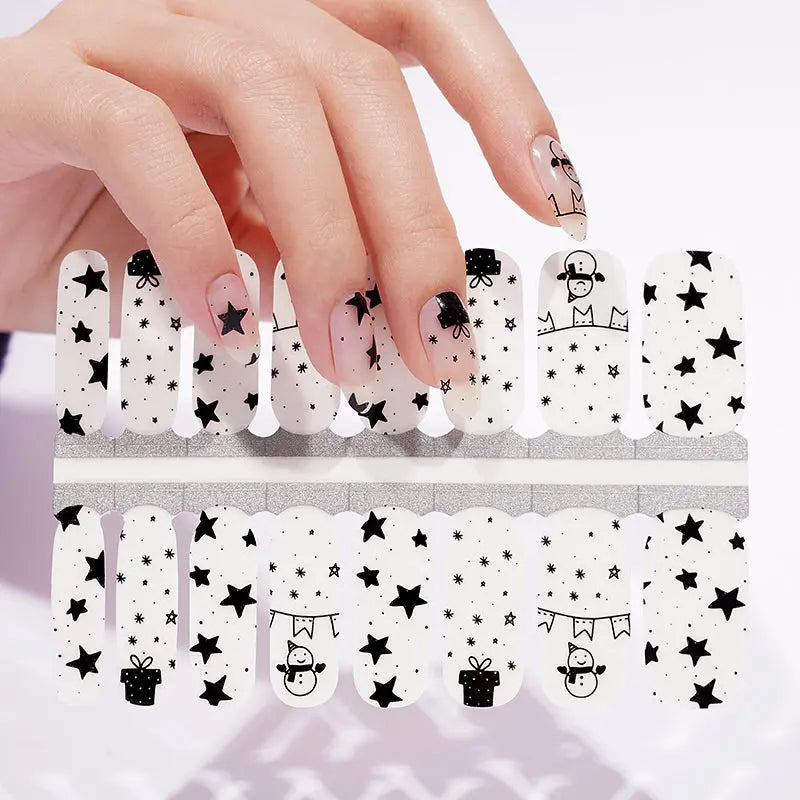 Wholesale Christmas Nail Stickers Snowflake Black and White Nail Wraps HUIZI