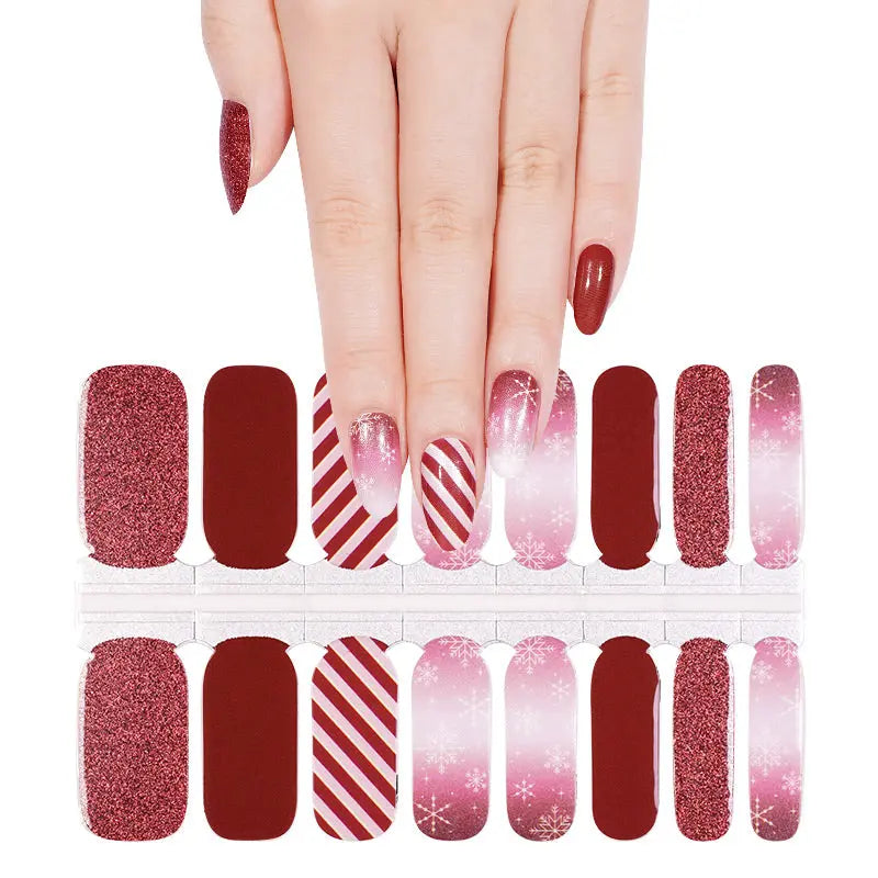 Wholesale Christmas Nail Wrap Custom Red Ombre Glitter Nail Designs HUIZI