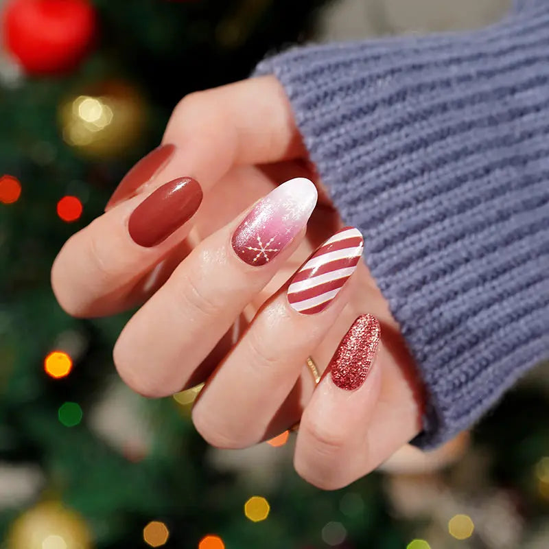 Wholesale Christmas Nail Wrap Custom Red Ombre Glitter Nail Designs HUIZI