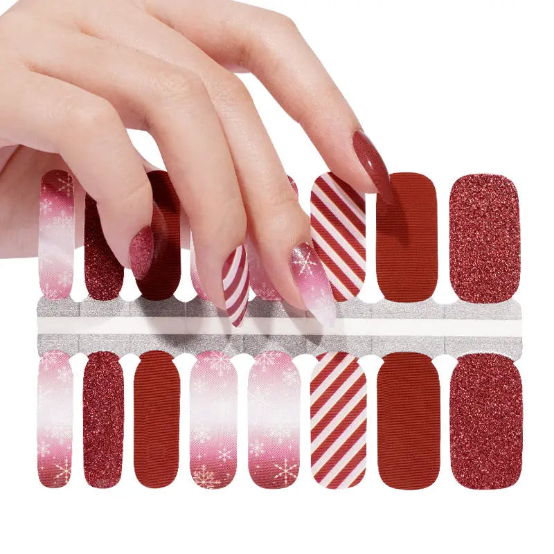 Wholesale Christmas Nail Wrap Custom Red Ombre Glitter Nail Designs HUIZI