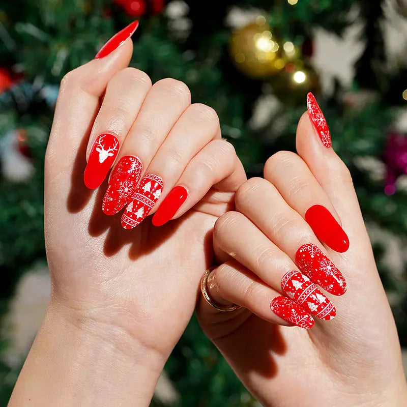 Wholesale Christmas Semi-cured UV Gel Nail Art Stickers Gel Nail Strips Press On Nail Decal HUIZI