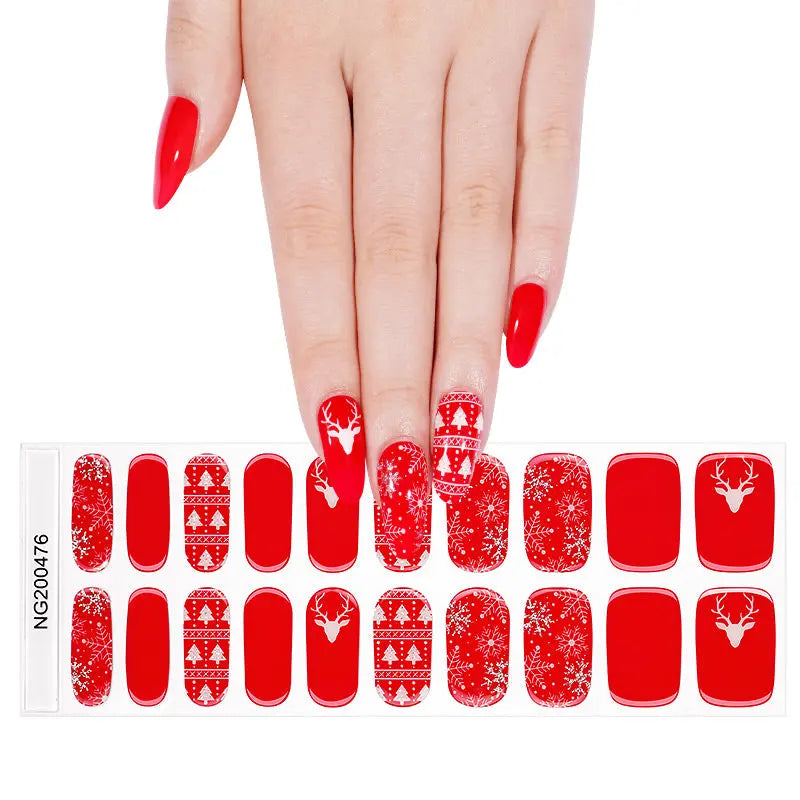 Wholesale Christmas Semi-cured UV Gel Nail Art Stickers Gel Nail Strips Press On Nail Decal HUIZI