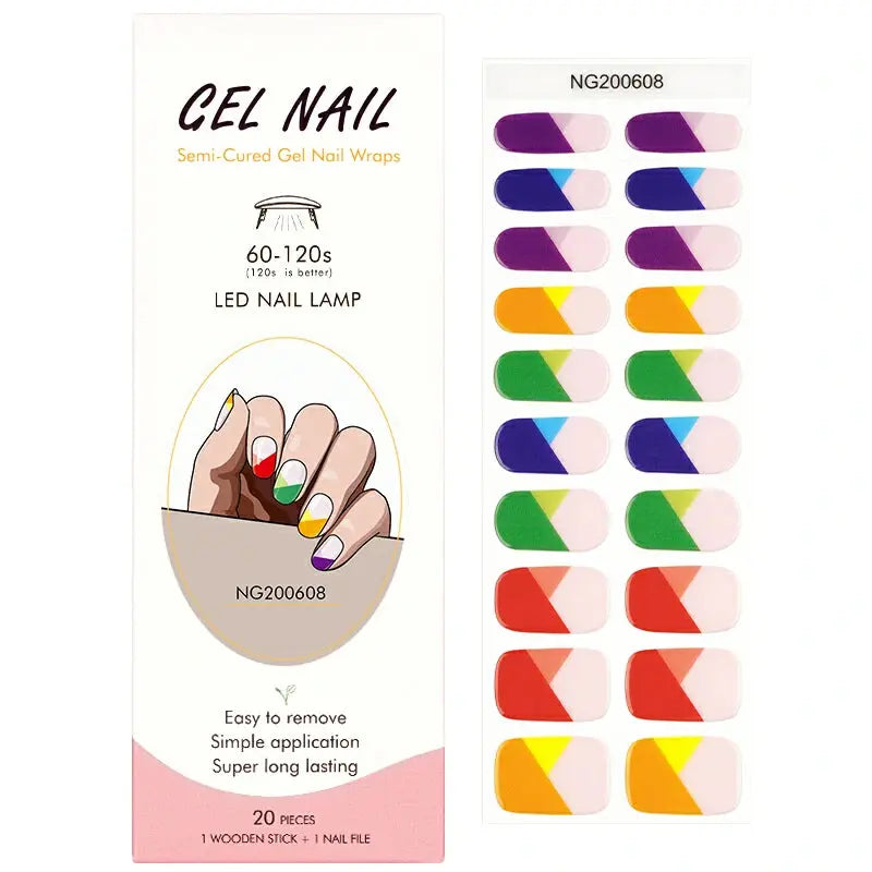 Wholesale Color Block Gel Nail Strips Geometric Nail Designs Custom Nail Wrap Suppliers HUIZI
