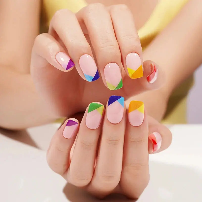 Wholesale Color Block Gel Nail Strips Geometric Nail Designs Custom Nail Wrap Suppliers HUIZI
