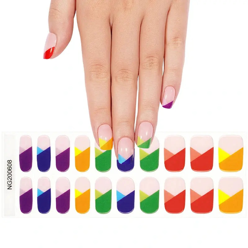 Wholesale Color Block Gel Nail Strips Geometric Nail Designs Custom Nail Wrap Suppliers HUIZI