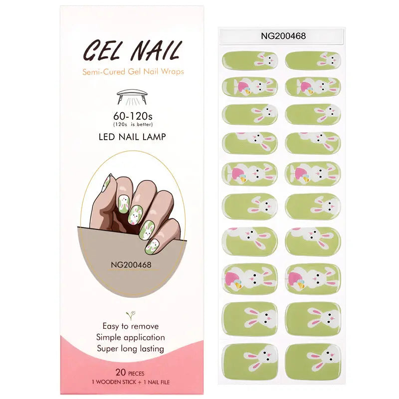 Wholesale Cute Rabbit Gel Nail Strips Custom Spring Green Nail Stickers HUIZI