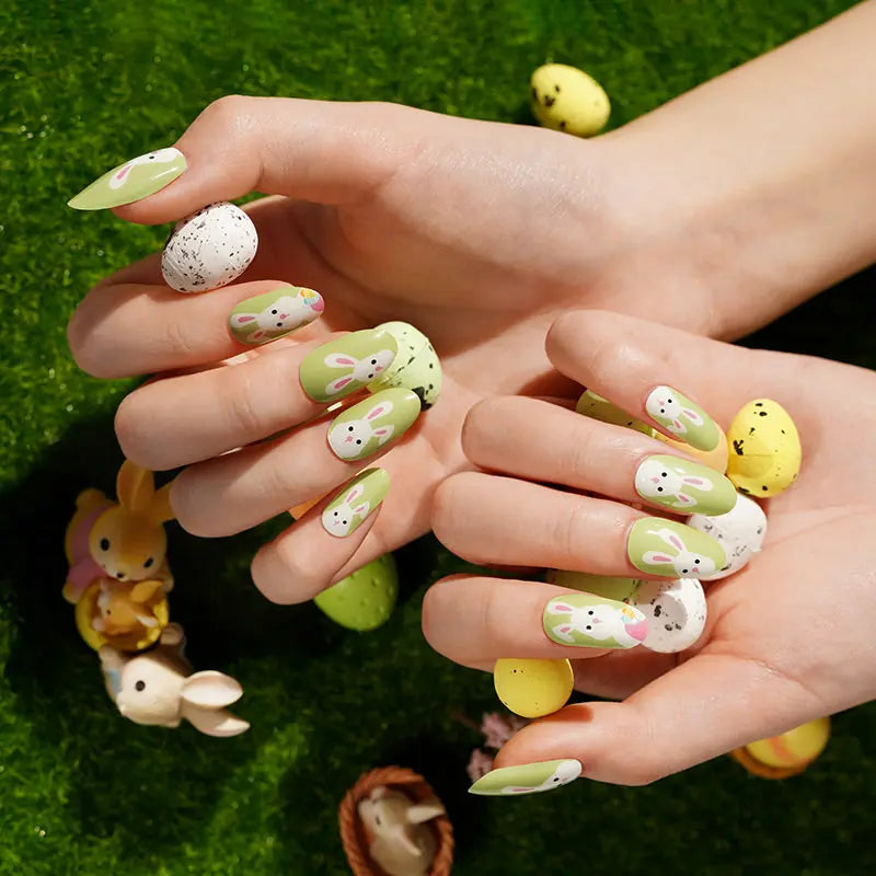 Wholesale Cute Rabbit Gel Nail Strips Custom Spring Green Nail Stickers HUIZI