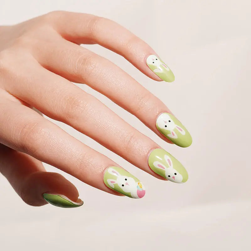 Wholesale Cute Rabbit Gel Nail Strips Custom Spring Green Nail Stickers HUIZI