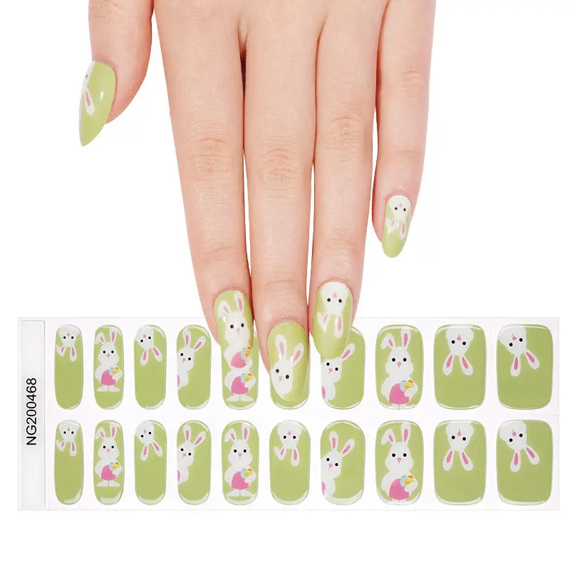 Wholesale Cute Rabbit Gel Nail Strips Custom Spring Green Nail Stickers HUIZI