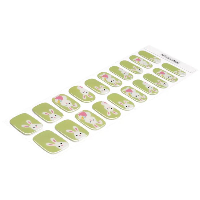 Wholesale Cute Rabbit Gel Nail Strips Custom Spring Green Nail Stickers HUIZI