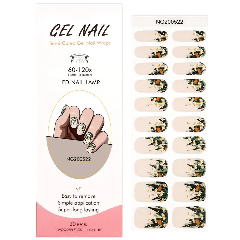 Wholesale Daisy Bloom Semi Cured Gel Nail Stickers Custom Nail Strips HUIZI