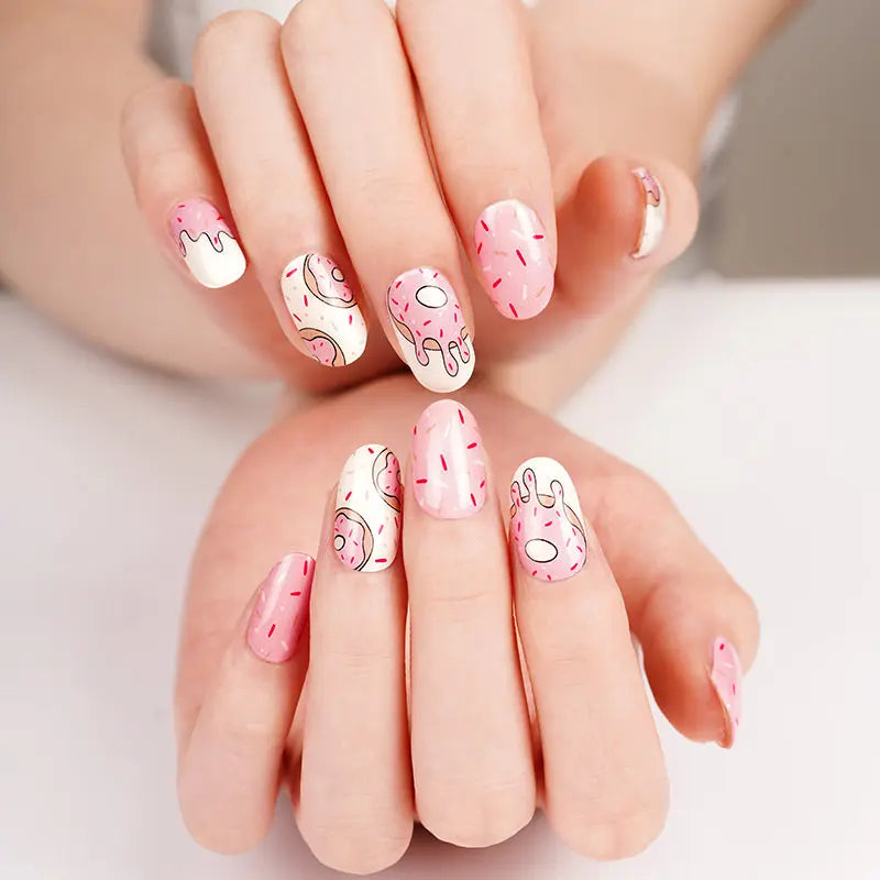 Wholesale Donut Gel Nail Strips Custom 20 Multisized Gel Nail wraps HUIZI