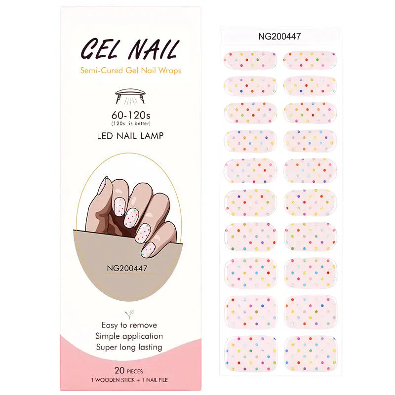 Wholesale Dot Semi Cured Gel Nail Wraps Custom 20 Tips Nail wraps HUIZI