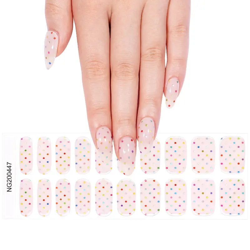 Wholesale Dot Semi Cured Gel Nail Wraps Custom 20 Tips Nail wraps HUIZI