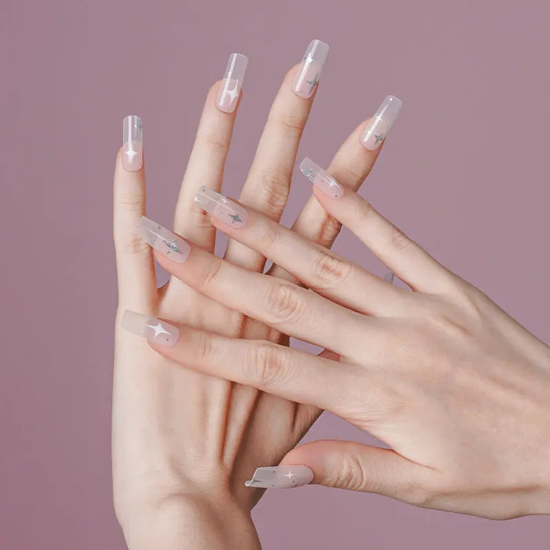 Wholesale Eco-friendly Fashionable Gel Nail Stickers Silver Sparkle Quadrilaterals Gel nails - HUIZI HUIZI