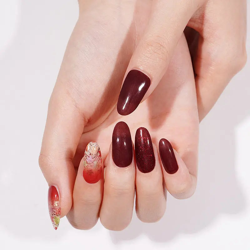 Wholesale Fall Gel Nail Strips Custom Maple Leaf Gel Nails HUIZI