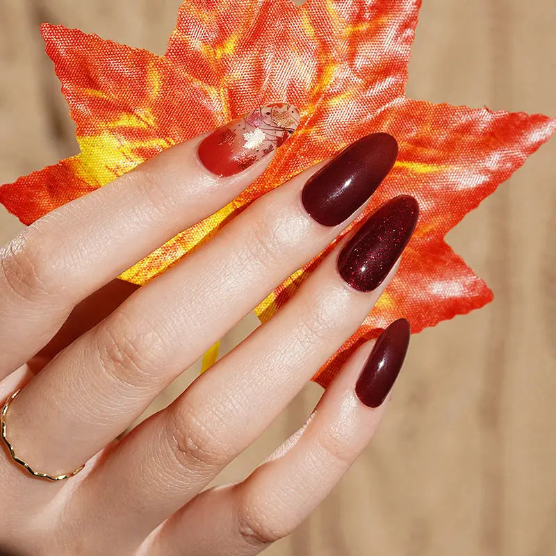 Wholesale Fall Gel Nail Strips Custom Maple Leaf Gel Nails HUIZI