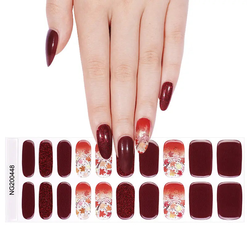 Wholesale Fall Gel Nail Strips Custom Maple Leaf Gel Nails HUIZI