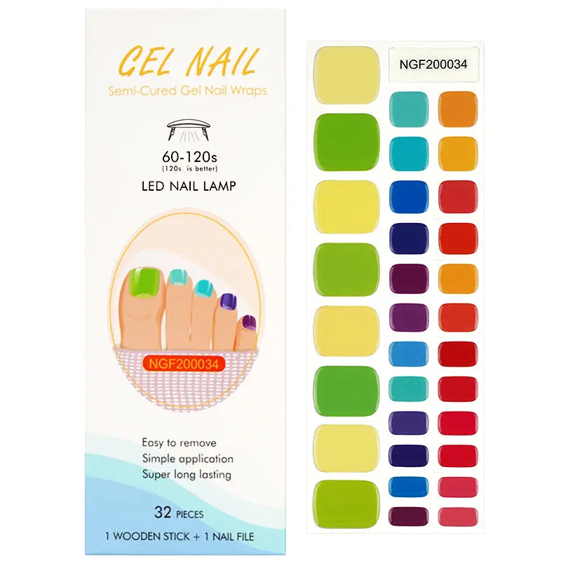 Wholesale Fluorescent Gel Toe Nail Strips Custom Solid Gel Toe Nail Wraps HUIZI