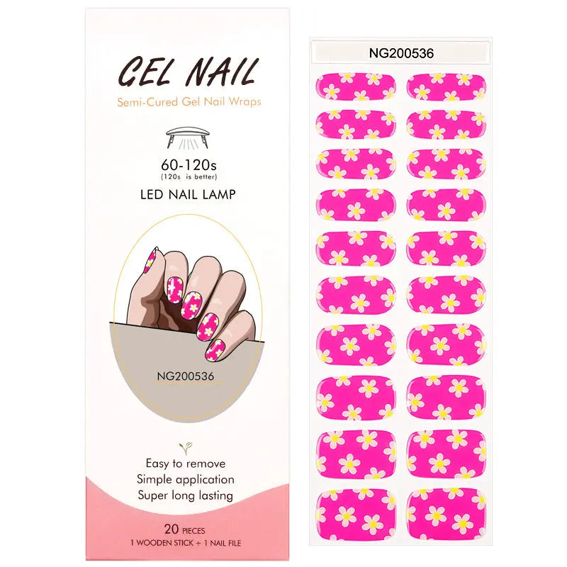 Wholesale Fluorescent Semi Cured Gel Nail Stickers Custom Daisy Nail Strips HUIZI