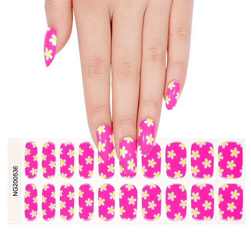 Wholesale Fluorescent Semi Cured Gel Nail Stickers Custom Daisy Nail Strips HUIZI