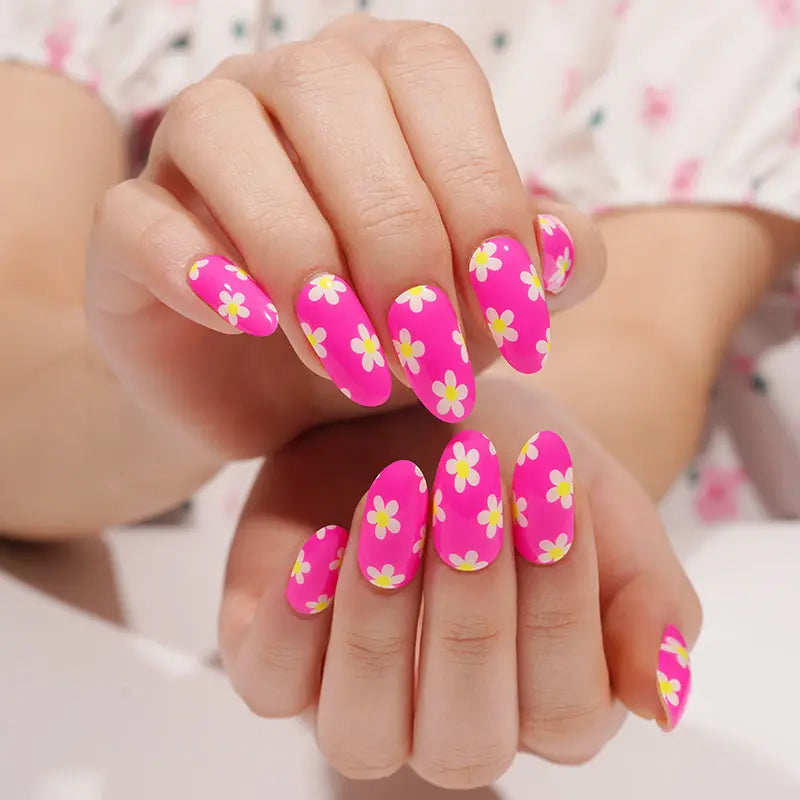 Wholesale Fluorescent Semi Cured Gel Nail Stickers Custom Daisy Nail Strips HUIZI