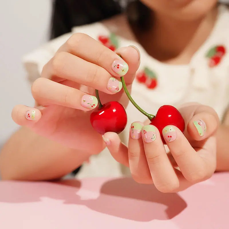 Wholesale French Kids Gel Nail Strips  Frogs and Strawberries Nail Design Custom at Huizi HUIZI