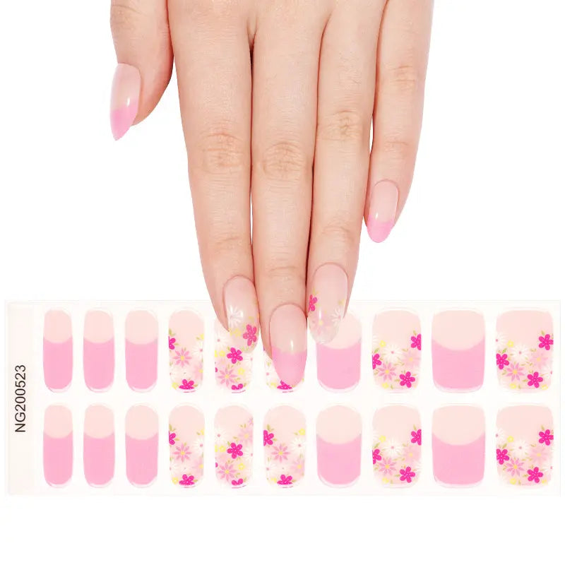 Wholesale French Semi Cured Gel Nail Stickers Custom Flower Nail Strips HUIZI