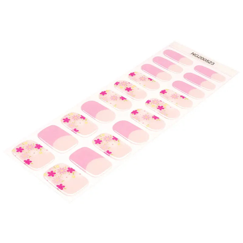 Wholesale French Semi Cured Gel Nail Stickers Custom Flower Nail Strips HUIZI