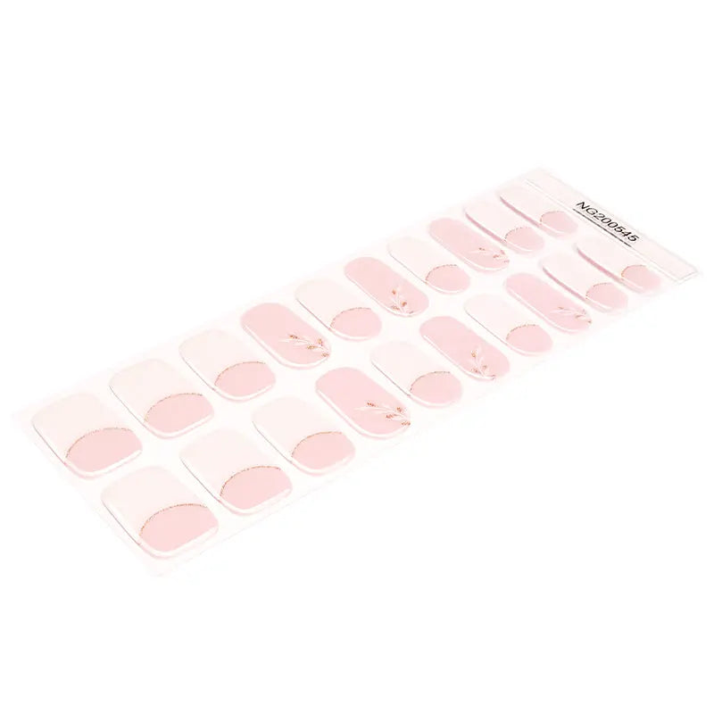 Wholesale French Semi Cured Gel Nail Stickers Custom Leaf Glitter Nail Strips HUIZI