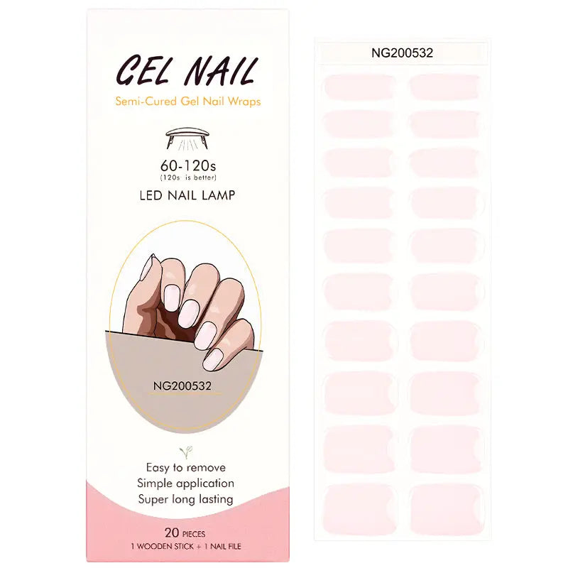 Wholesale French Semi Cured Gel Nail Stickers Custom Pink Nail Strips HUIZI