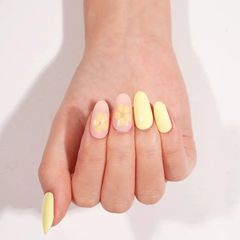 Wholesale Gel Nail Stickers with Yellow Flower Design Custom Floral Nail Wraps for Brands HUIZI