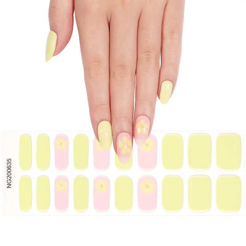 Wholesale Gel Nail Stickers with Yellow Flower Design Custom Floral Nail Wraps for Brands HUIZI