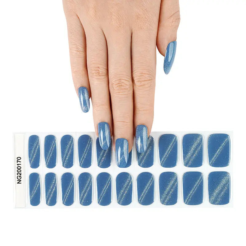 Wholesale Gel Nail Wraps With An Assortment Of Designs Custom Light Blue Cat-Eye Nails - Huizi HUIZI
