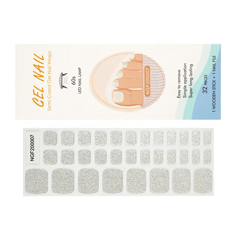 Wholesale Gel Toe Nail Wraps Custom Nail Designs, Glitter, Shiny Silver HUIZI
