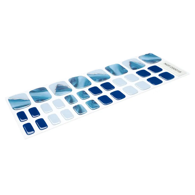 Wholesale Gel Toe Nail Wraps Custom Nail Wraps Manufacturer, Glitter, Blue Ocean HUIZI