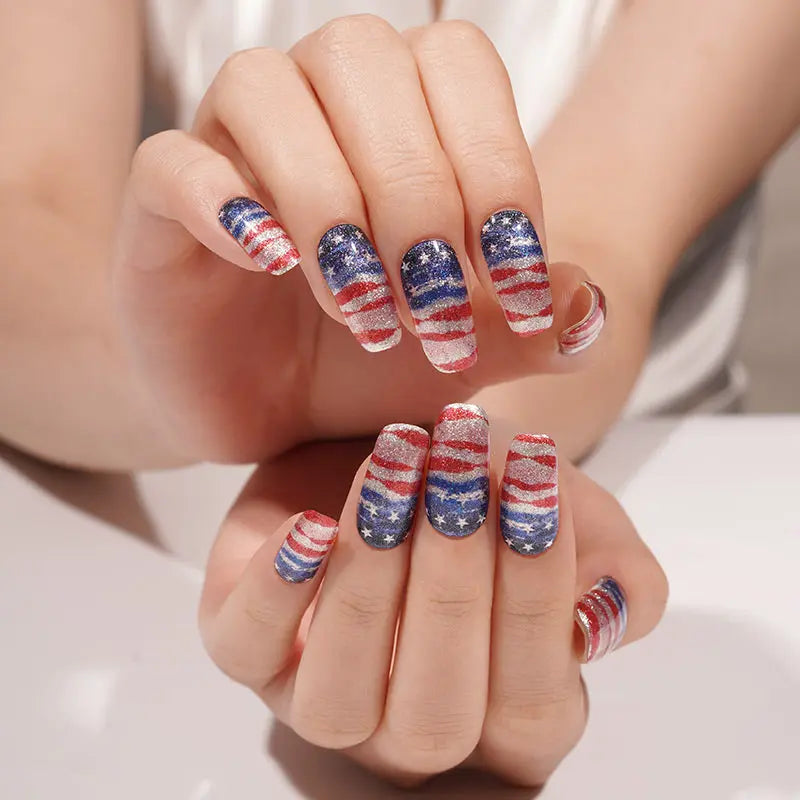 Wholesale Glitter Gel Nail Strips for U.S. Independence Day – Customizable for Your Brand HUIZI