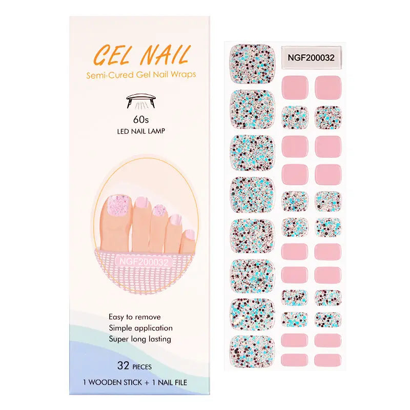 Wholesale Glitter Gel Toe Nail Strips Custom Confetti Gel Toe Nail Wraps HUIZI