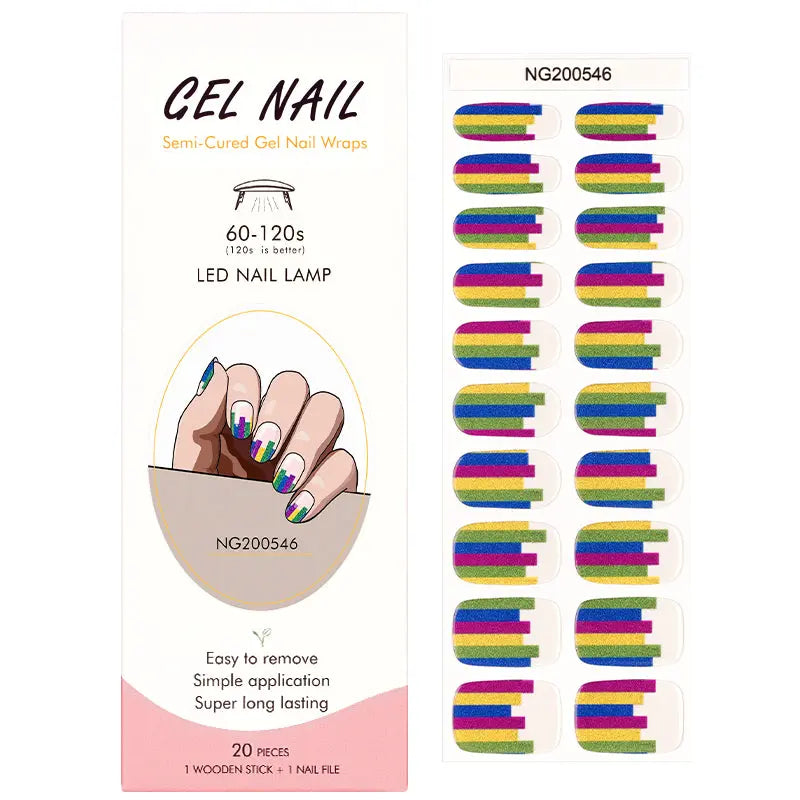 Wholesale Glitter Semi Cured Gel Nail Stickers Custom French Nail Strips HUIZI