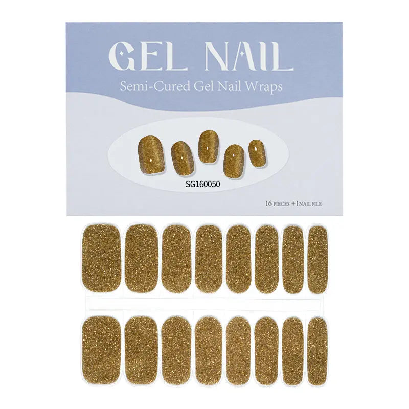 Wholesale Gloden Glitter Demi-cured Gel Nail Strips HUIZI