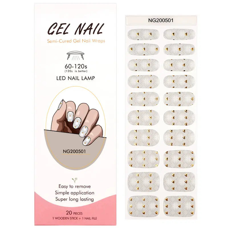 Wholesale Golden Heart Semi Cured Gel Nail Stickers HUIZI