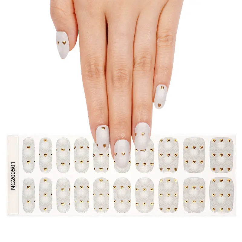 Wholesale Golden Heart Semi Cured Gel Nail Stickers HUIZI