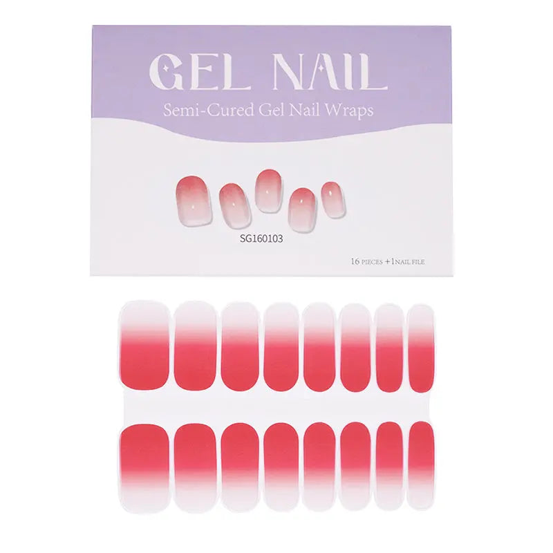 Wholesale Gradient Peach Pink Semi-Cured Nail Art Stickers For 16 Nails HUIZI