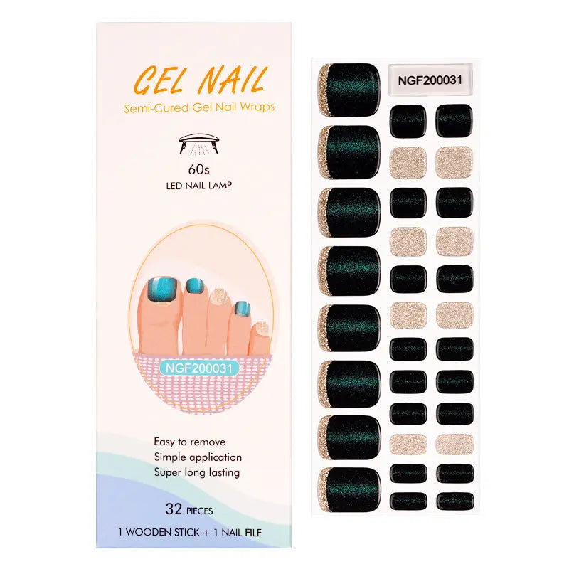 Wholesale Green Gel Toe Nail Wraps Custom Gel Toe Nail Strips HUIZI