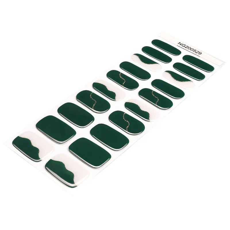 Wholesale Green Semi Cured Gel Nail Stickers Custom Golden Glitter Nail Strips HUIZI