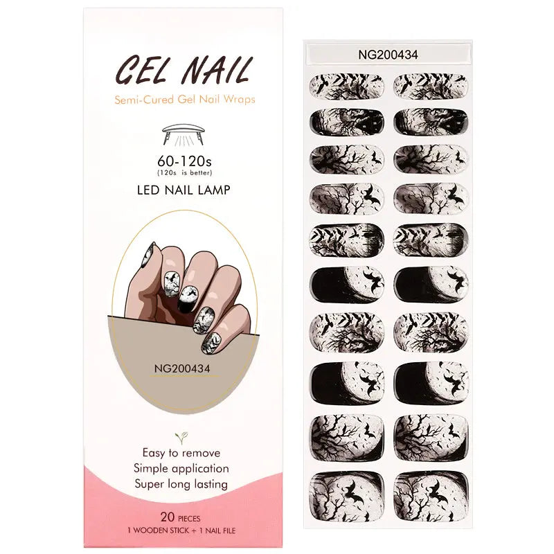 Wholesale Halloween Batty Evening Gel Nail Wraps Custom Black and White Gel Nail Designs HUIZI