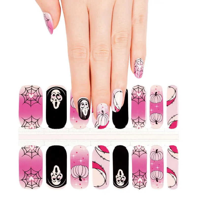 Wholesale Halloween Fake Nails Long Coffin False Nails Custom Skull Ghost French Tips HUIZI