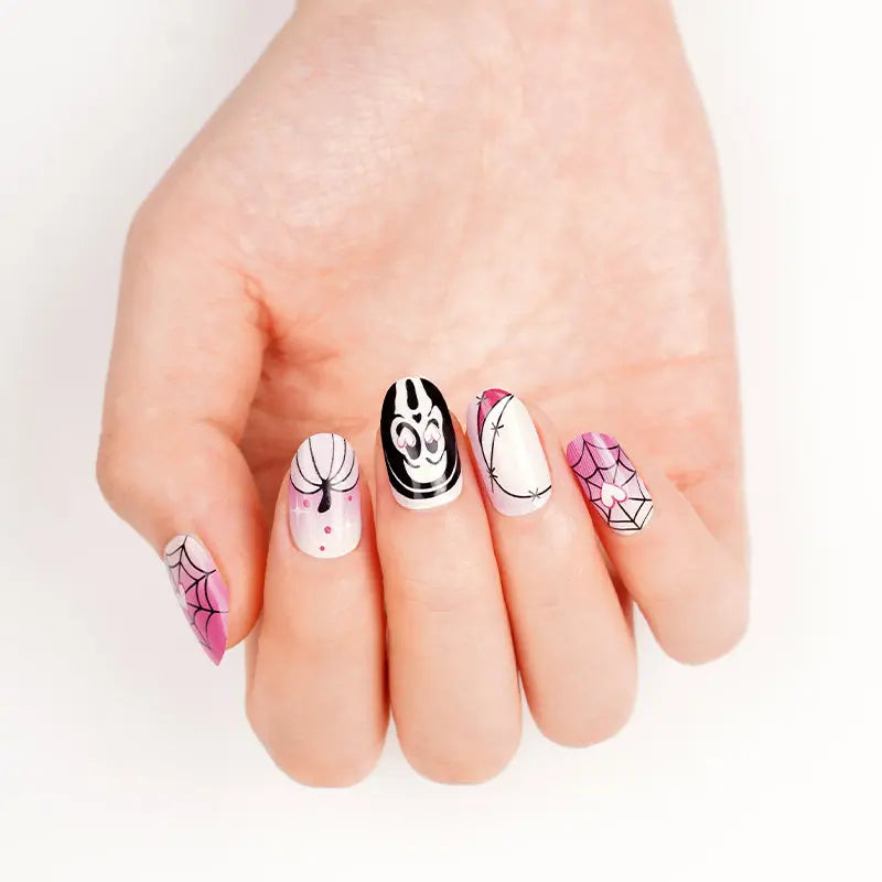 Wholesale Halloween Fake Nails Long Coffin False Nails Custom Skull Ghost French Tips HUIZI