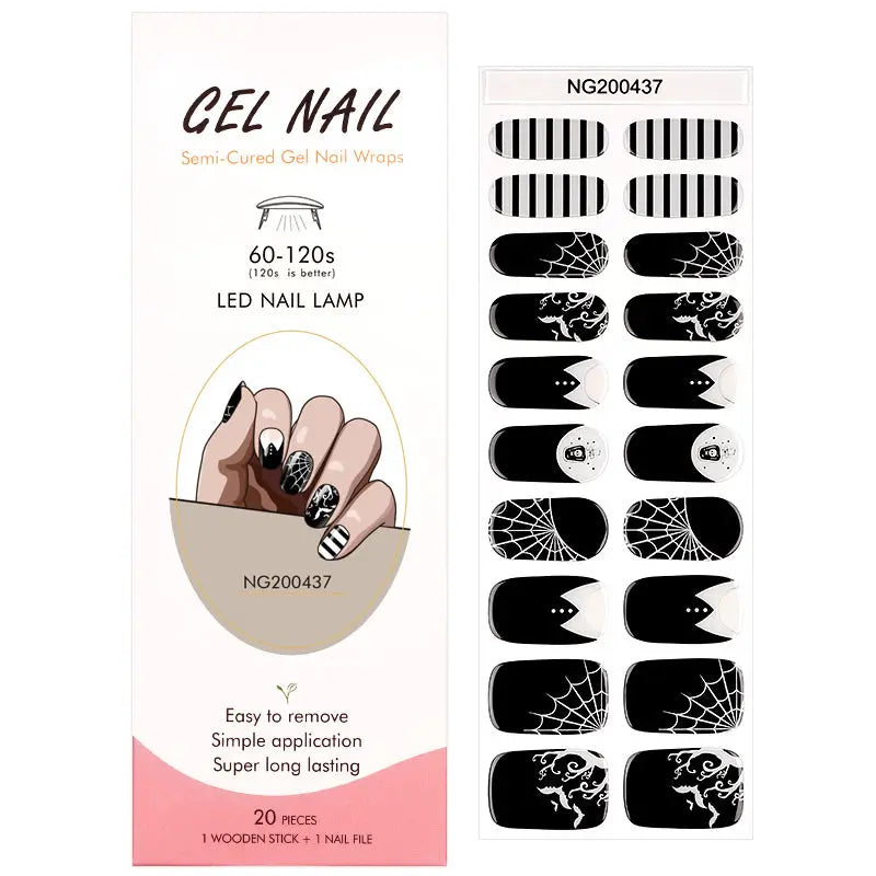 Wholesale Halloween Gel Nail Strips Custom Black and White Nail Designs HUIZI