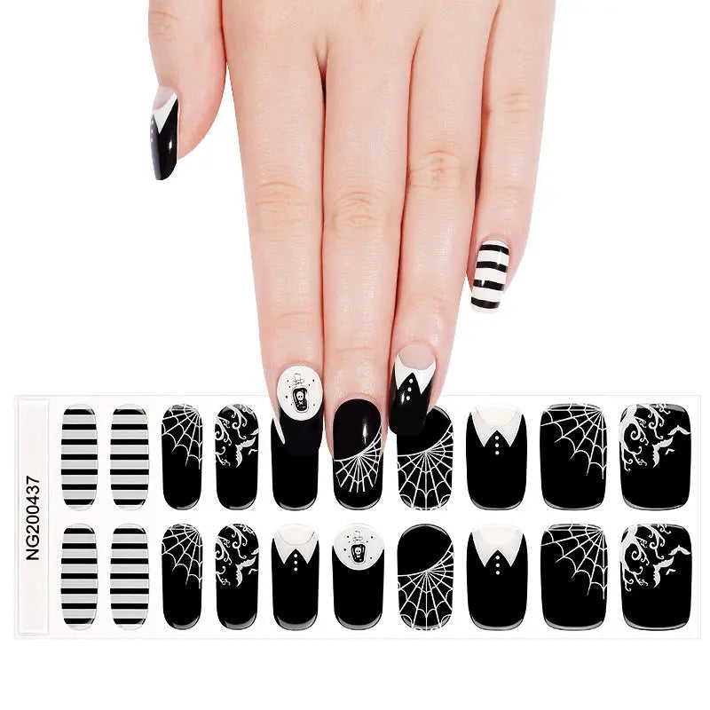 Wholesale Halloween Gel Nail Strips Custom Black and White Nail Designs HUIZI